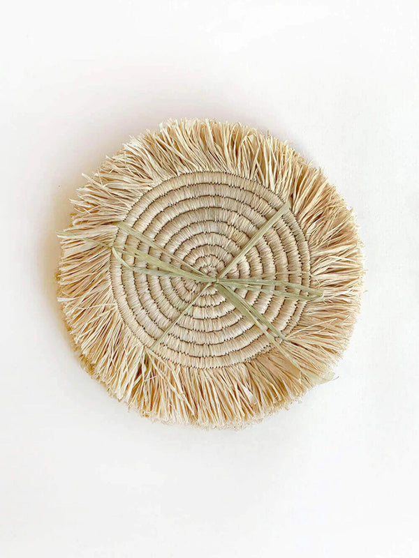 Natural Raffia Fringed Coasters, Set of 4