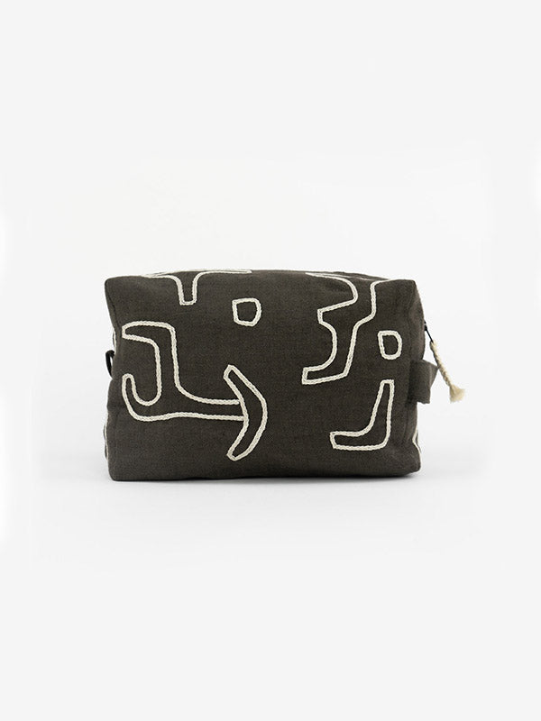 Kuba Coffee Black Linen Wash Bag