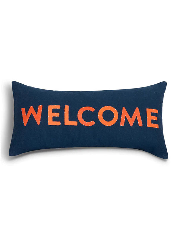 refugee navy hand stitched bolster cushion