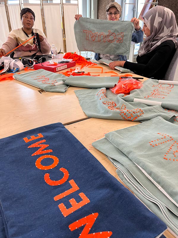 refugee made upcycled cushions