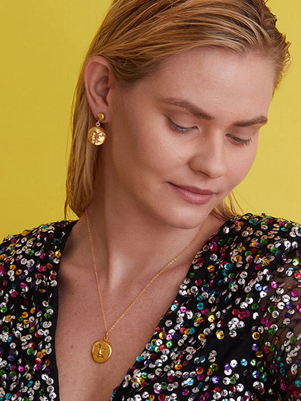 Moon Face Gold Pendant Necklace