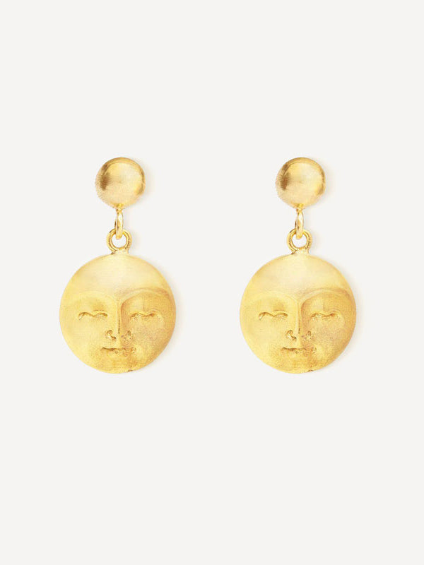 Moon Face Gold Earrings