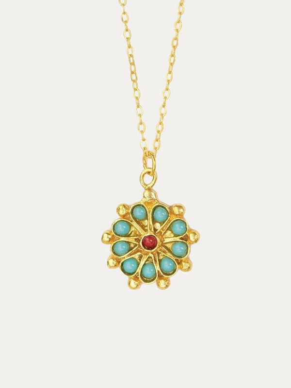 Marigold Turquoise & Red Agate Beaded Pendant Necklace