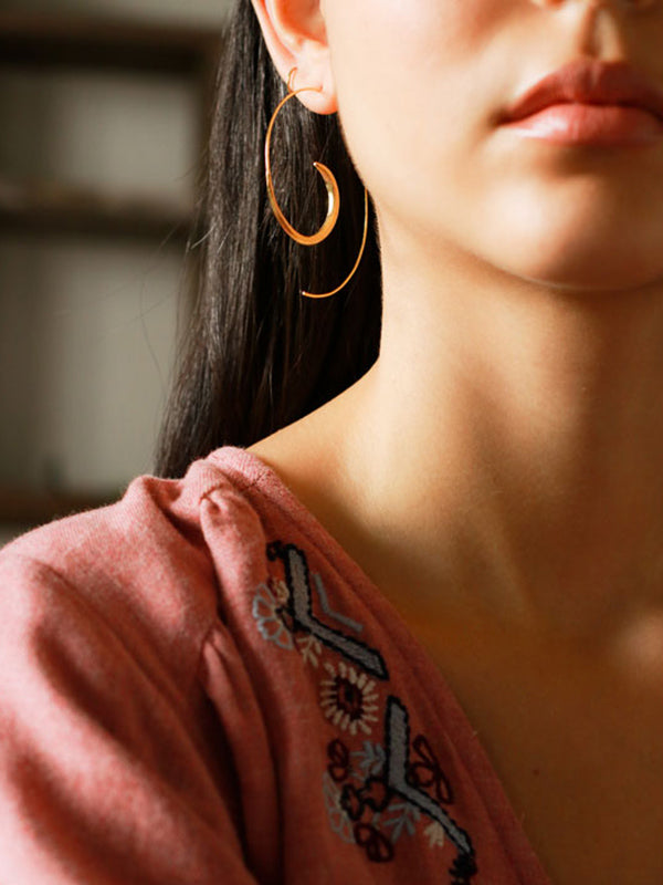 Aegina Gold Pull Through Hoop Earrings