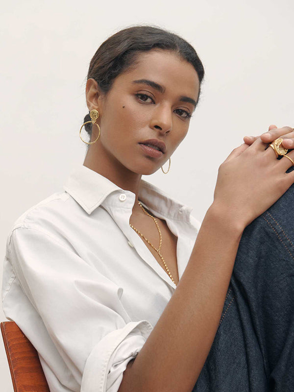 Myia Gold Coin Front Hoop Earrings