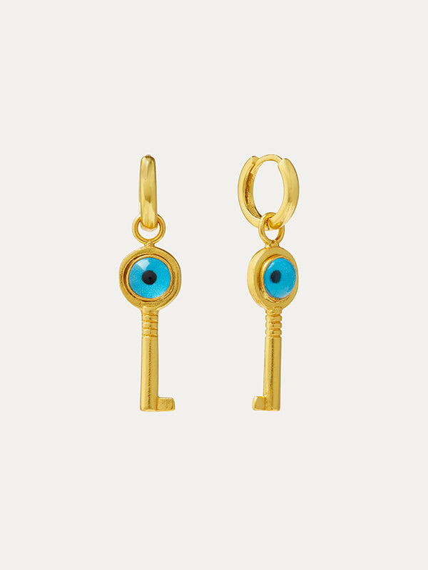 Andrea Evil Eye Key Huggie Earrings