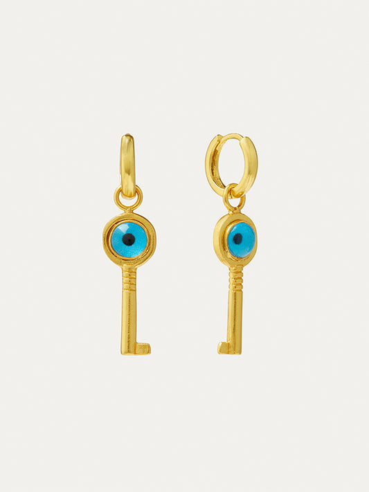 Andrea Evil Eye Key Huggie Earrings