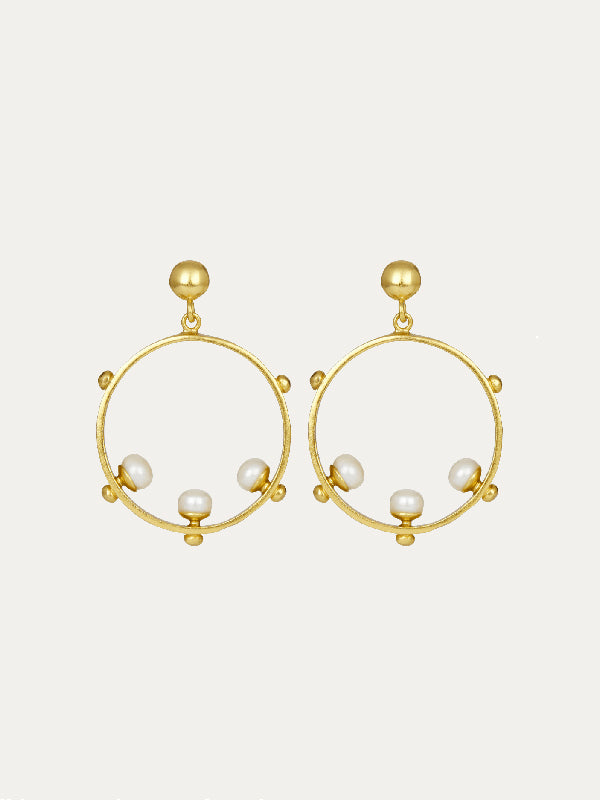 Aristea Pearl and Gold Bead Hoop Earrings