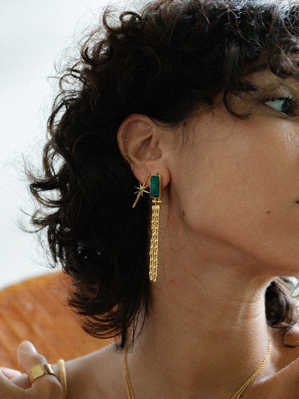 Everly Emerald Chain Drop Earrings
