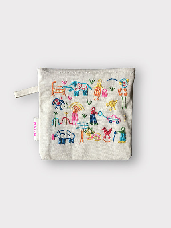 Village Story Cotton Pouch - Natural