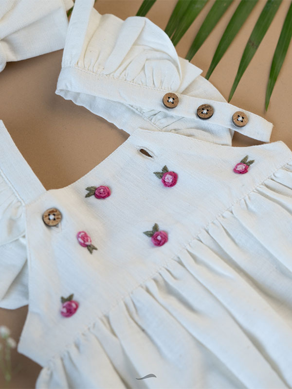 Organic Cotton Baby Romper for Girls - Off White