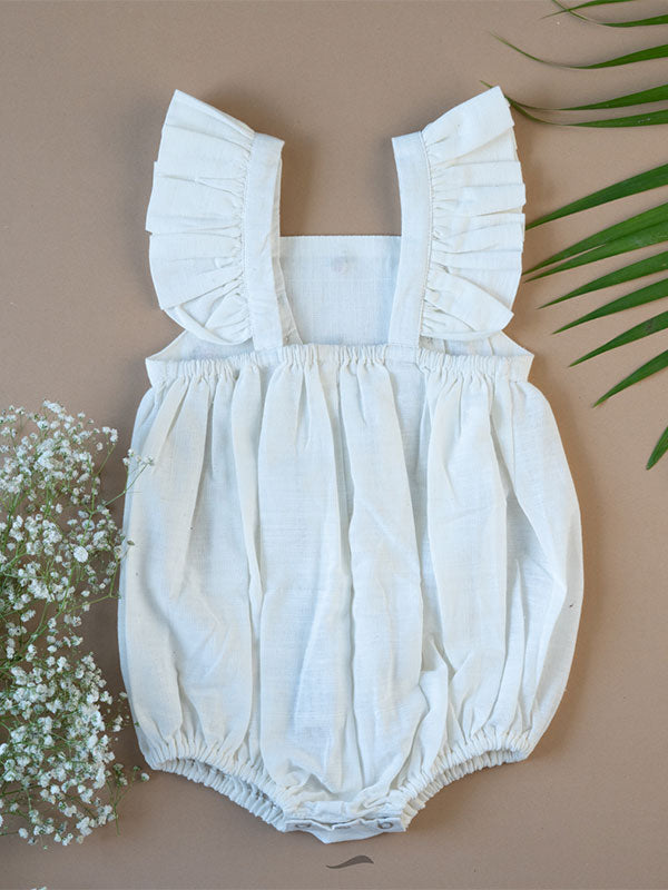 Organic Cotton Baby Romper for Girls - Off White