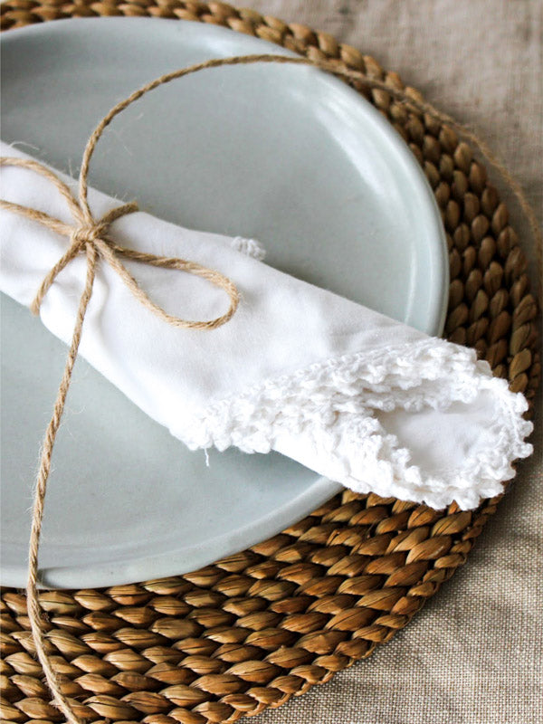 Hand Embroidered White Cotton Napkins
