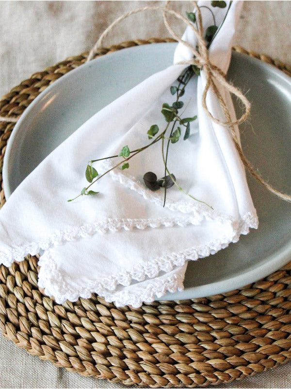 Hand Embroidered White Cotton Napkins