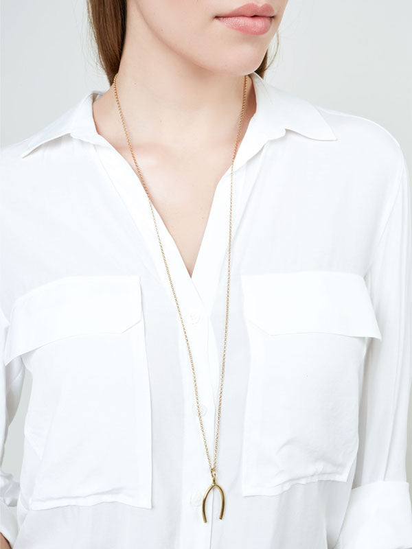 Wishbone Gold Luck Charm Necklace