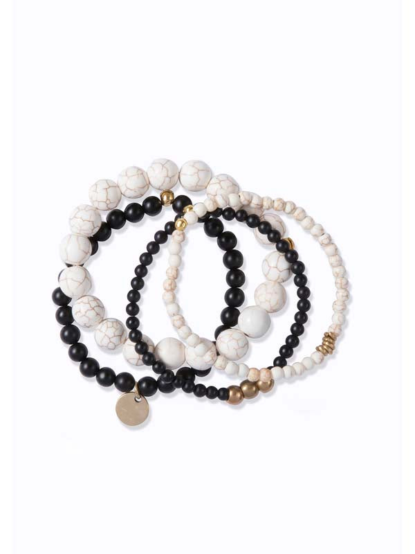 Juju Agate Stone Bracelet Set – Ebony & Ivory (set of 4)