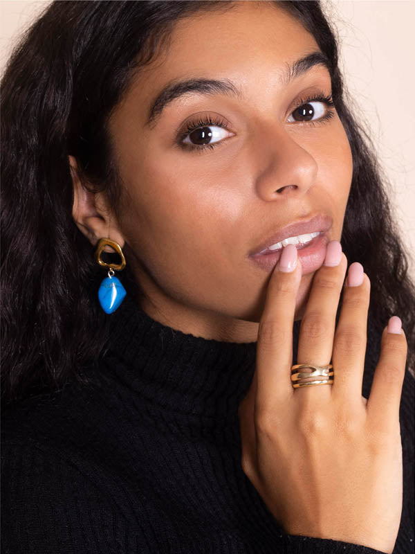 Turquoise Organic Brass Earrings