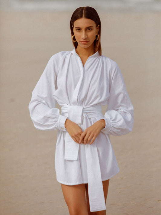Achak White Tie Front Cotton Dress