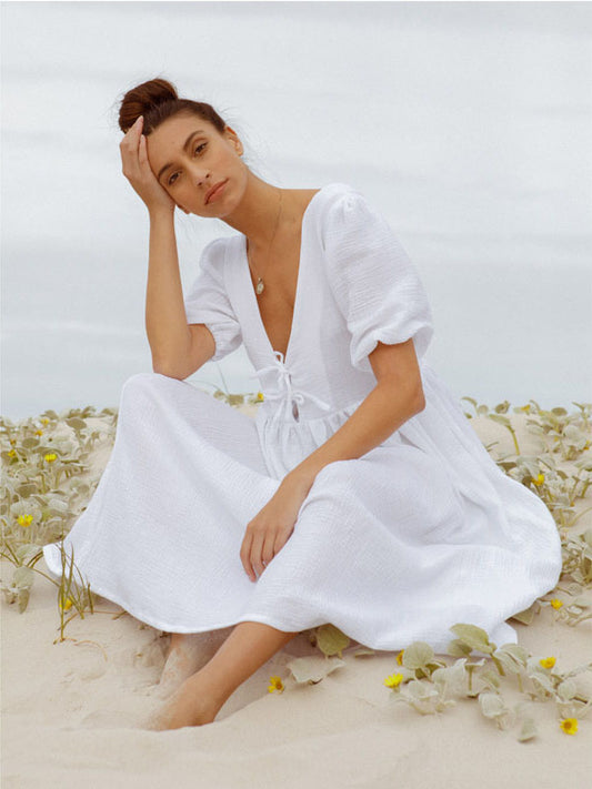 Country White Cotton Midi Dress