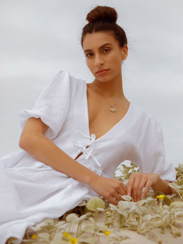 Country White Cotton Midi Dress