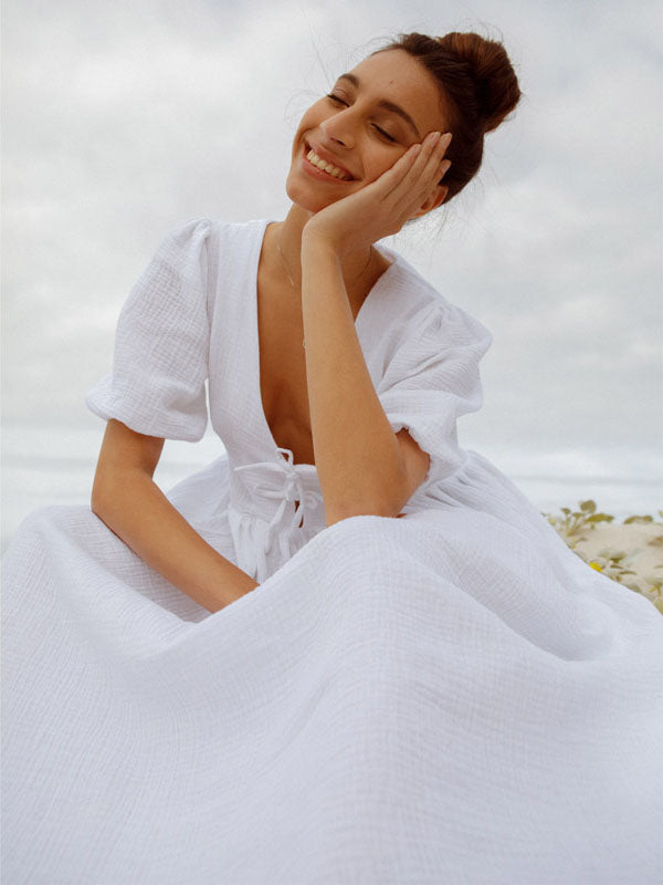 Country White Cotton Midi Dress