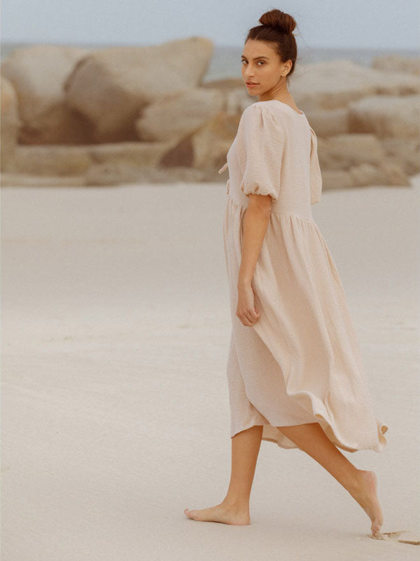 Country Mocha Cotton Midi Dress