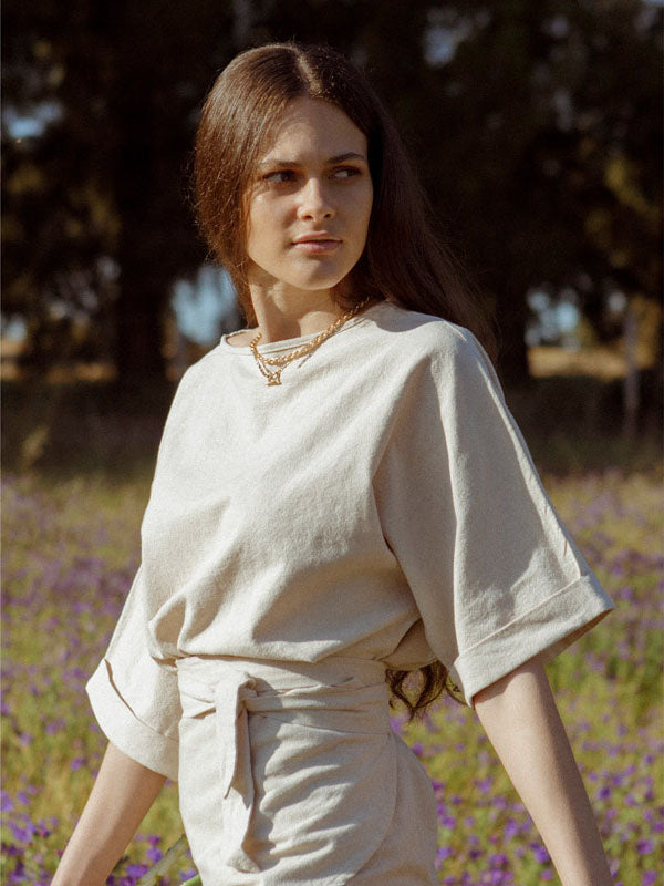 Oatmeal Kimono Linen Top