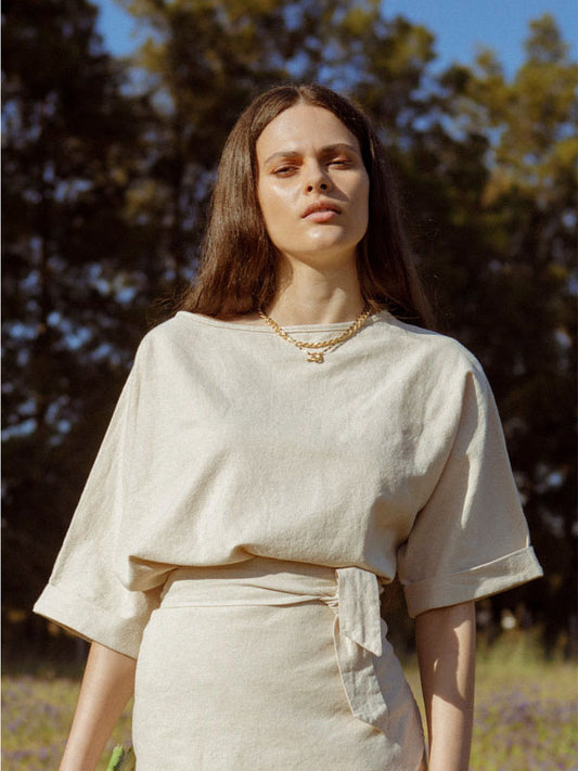 Oatmeal Kimono Linen Top