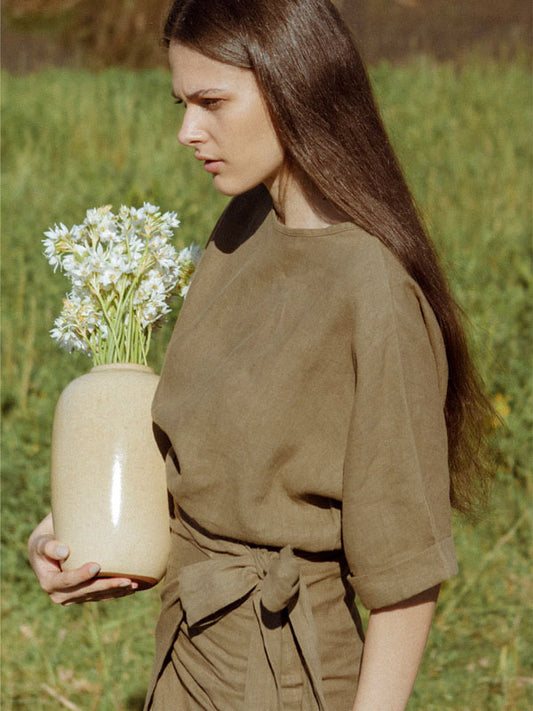 Olive Green Kimono Linen Top