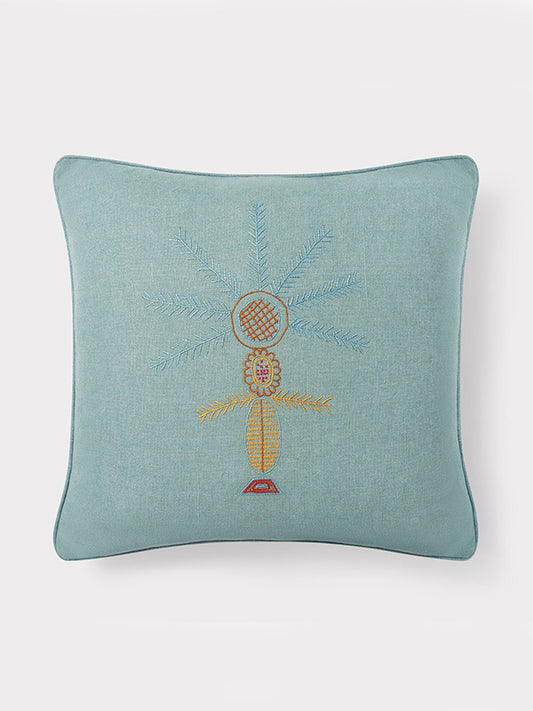 cotton linen blue embroidered cushion