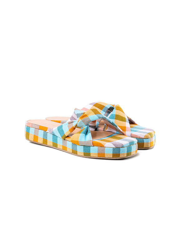 Alicia Gingham Print Summer Flatforms