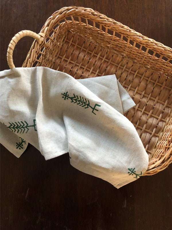 Naturally Dyed Olive Green Linen Tea Towel