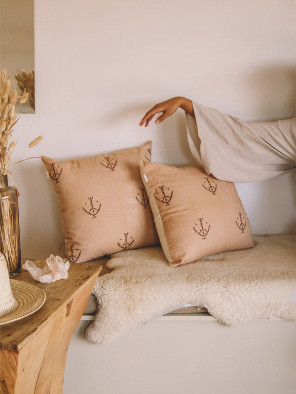 plant dyed hand block printed cushions