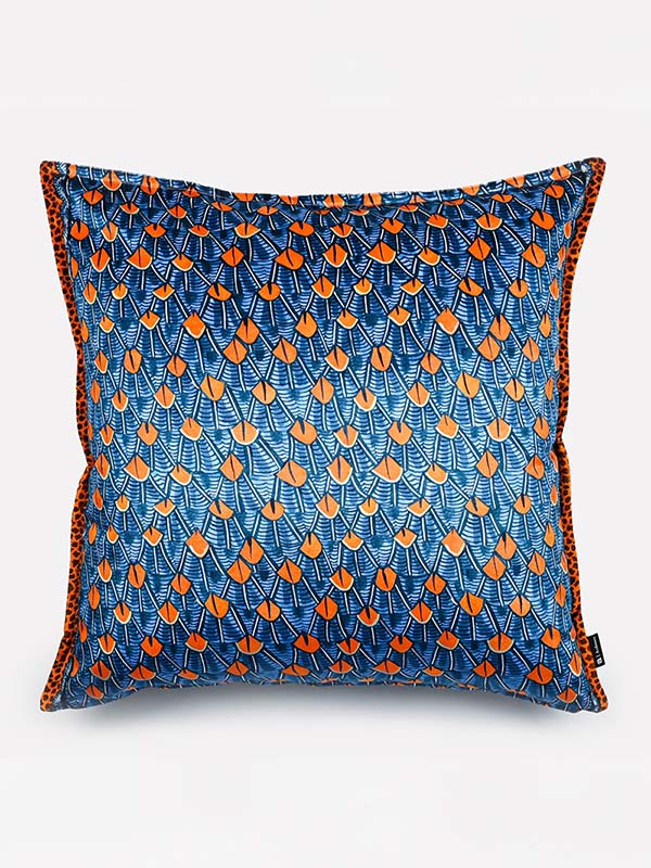Feather Royal Blue Orange Cushion Cover by Ardmore Design