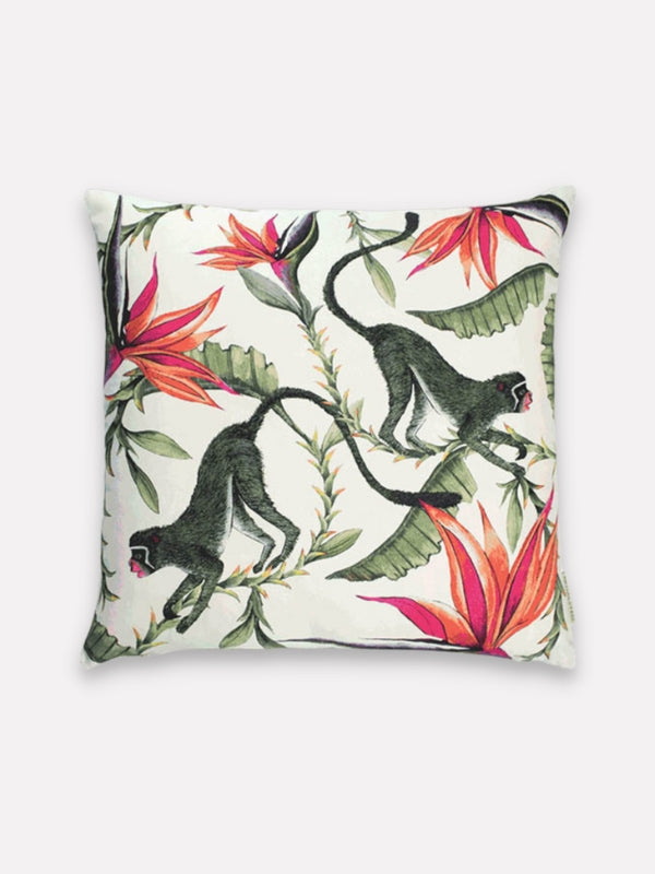 white monkey print cushion cover