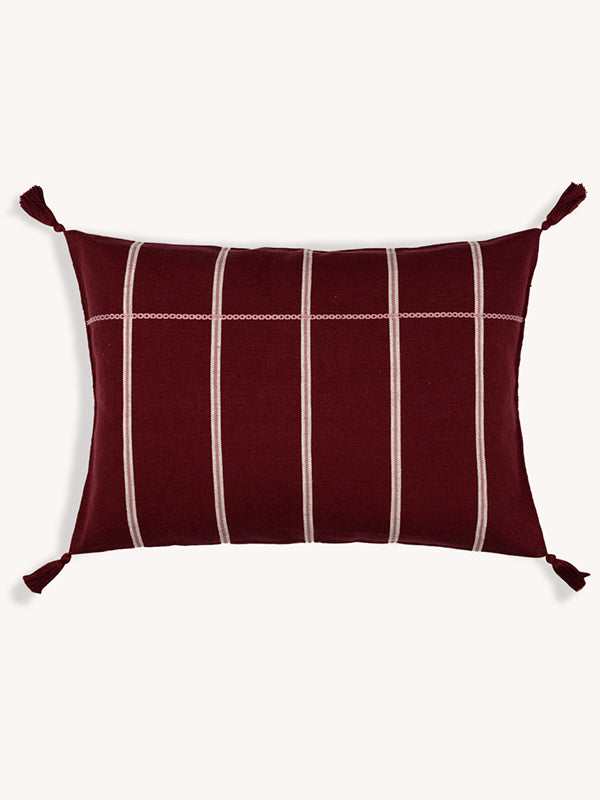 Rayas Stripe Zinacantan Handwoven Cushion - Burgundy