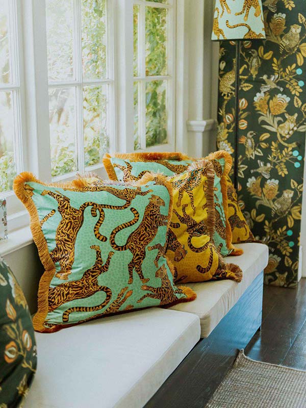 cheetah velvet fringed cushions