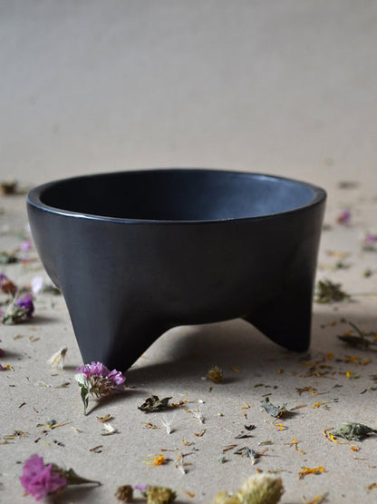 Tzinacan Footed Black Ceramic Bowl