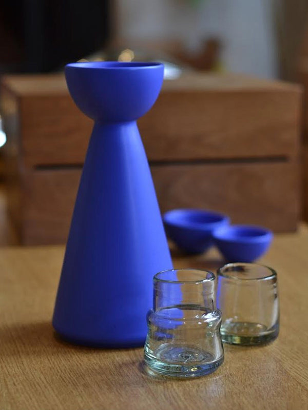 Blue Half Moon Carafe with 2 Cups
