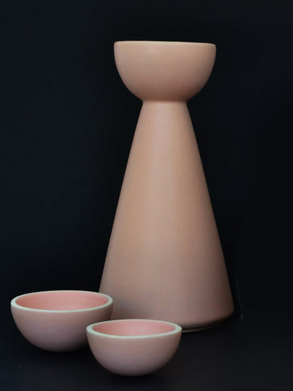 Pink Half Moon Carafe with 2 Cups
