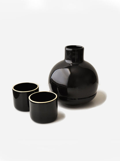 Bright Black Carafe with 2 Cups