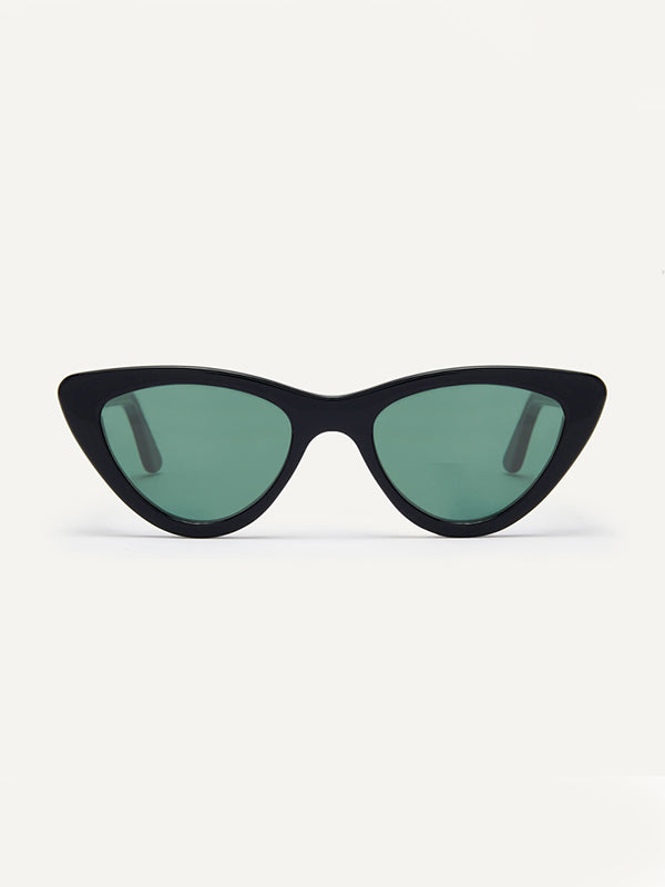 blue lens and black cat eye frame sunglasses