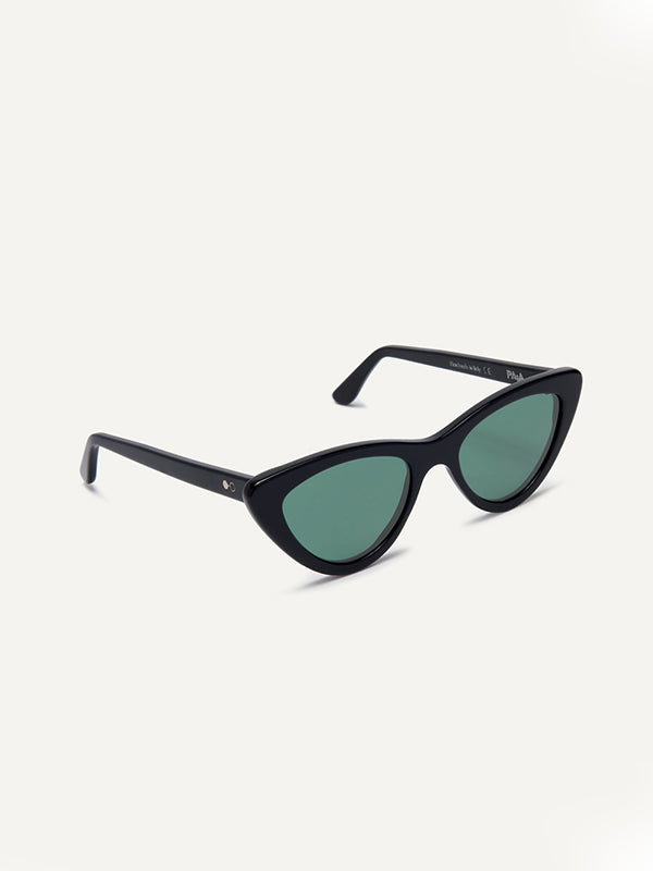 blue lens and black cat eye frame sunglasses
