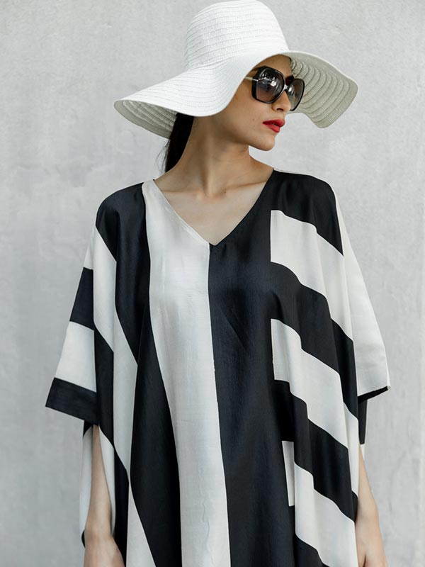 Classic Stripes Silk Kaftan Maxi Dress
