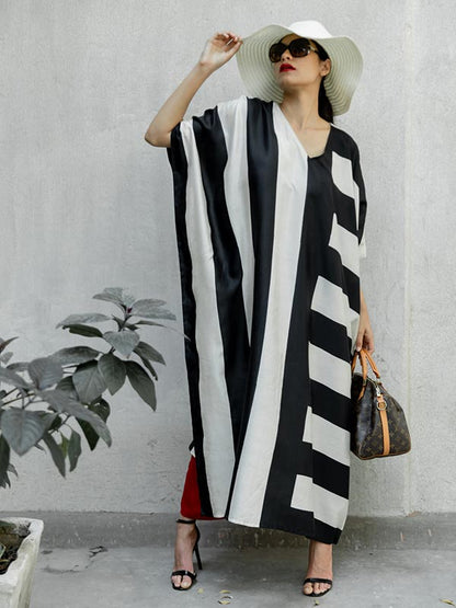 Classic Stripes Silk Kaftan Maxi Dress