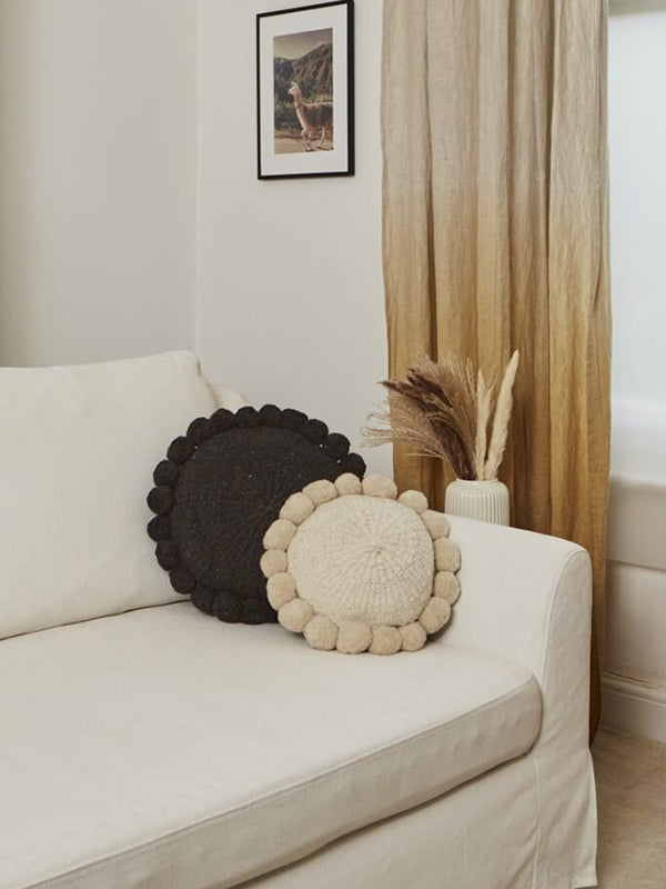 Valle Round Pom Pom Cushion, Medium