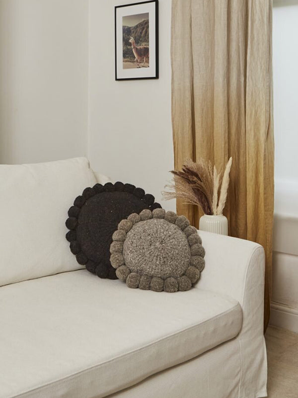 Valle Round Pom Pom Cushion, Medium