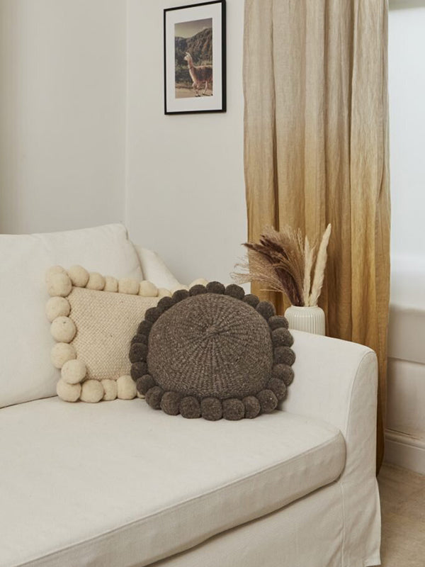 Valle Round Pom Pom Cushion, Medium