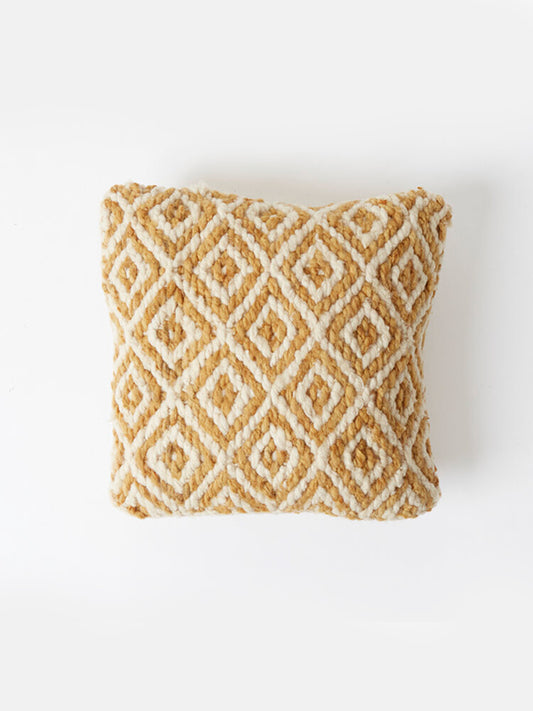 Sustainable wool yellow diamond cushion