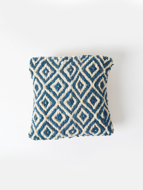 Sustainable wool blue diamond cushion